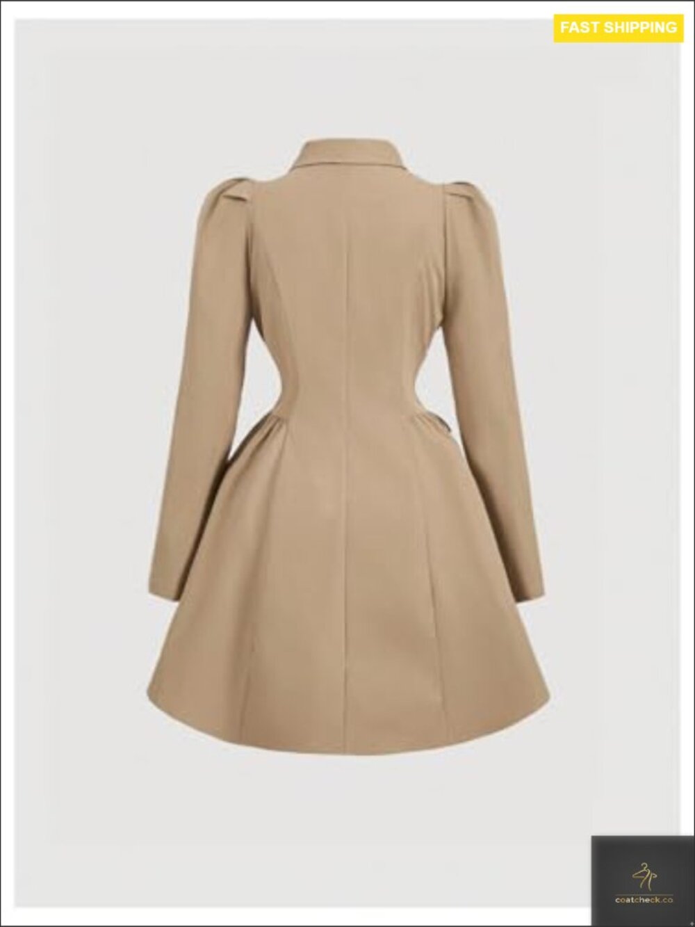 Trench Coat Lapel Double Breasted Puff Long Sleeve A-Line Jacket Outerwear - Picture 2 of 5